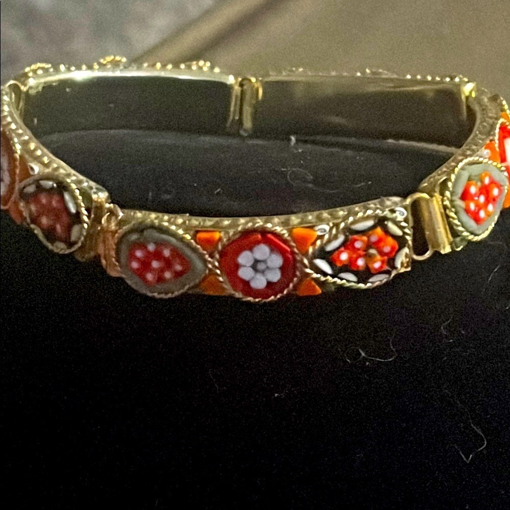 Vintage micro Mosaic Bracelet with Red and Gold Accents